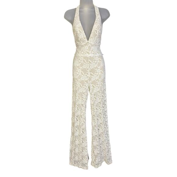 Nightcap Wisteria Halter Lace Jumpsuit in White Women's Small - Picture 2 of 9